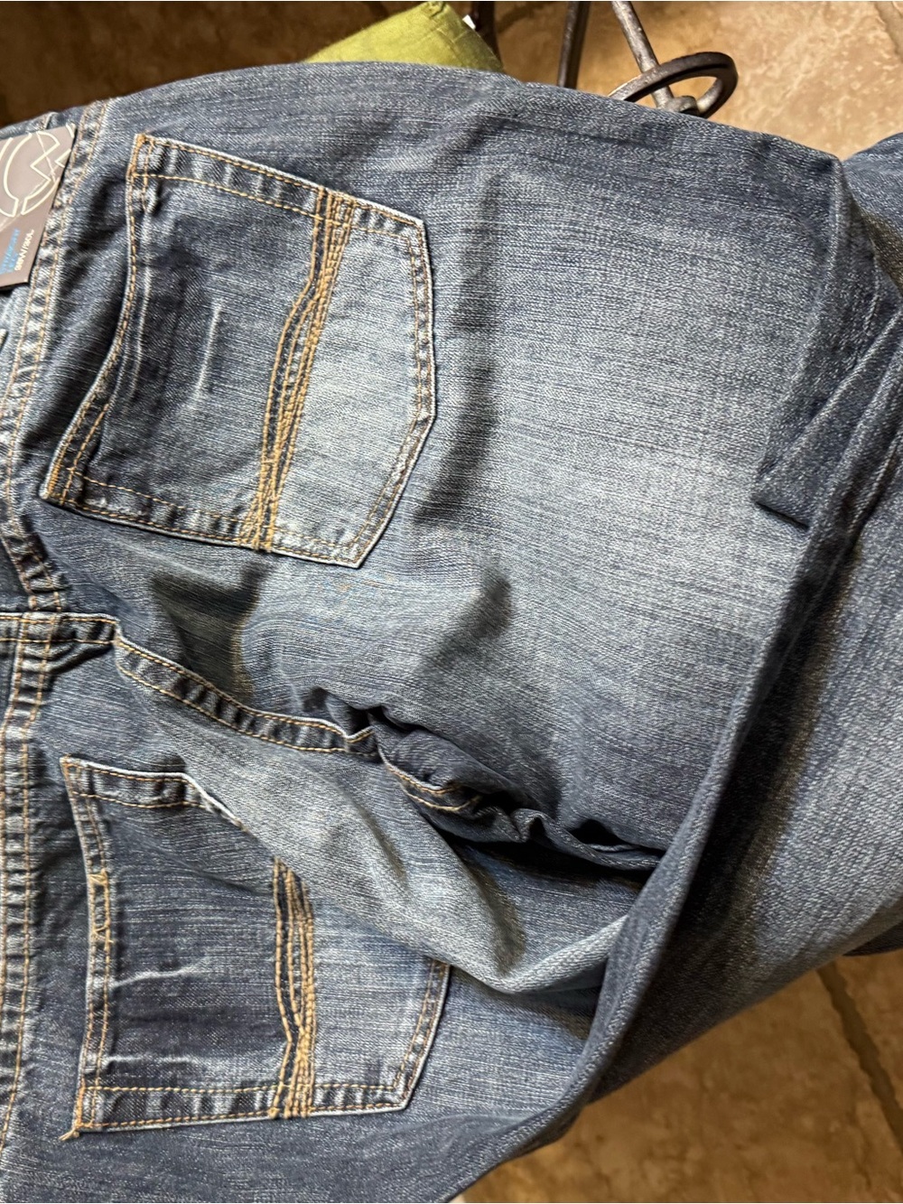 Warehouse Men's Straight Jeans in Medium Blue with Contrast Stitching